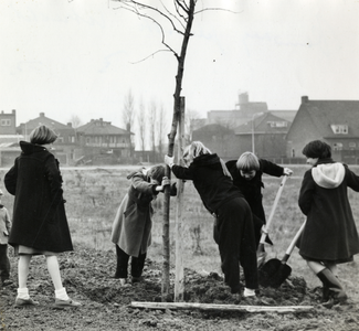 602638 Afbeelding van kinderen tijdens een boomplantdag in de wijk Zuilen te Utrecht.